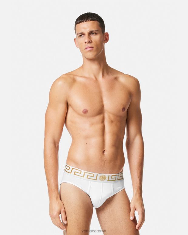 esso Versace uomini confezione da 3 slip con bordo grecata bianco e nero e grigio JT08Z1779 biancheria intima e costumi da bagno