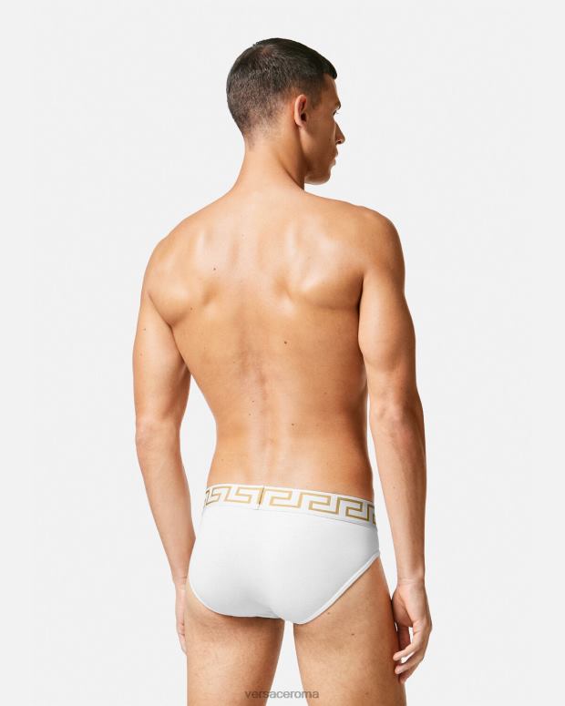 esso Versace uomini confezione da 3 slip con bordo grecata bianco e nero e grigio JT08Z1779 biancheria intima e costumi da bagno