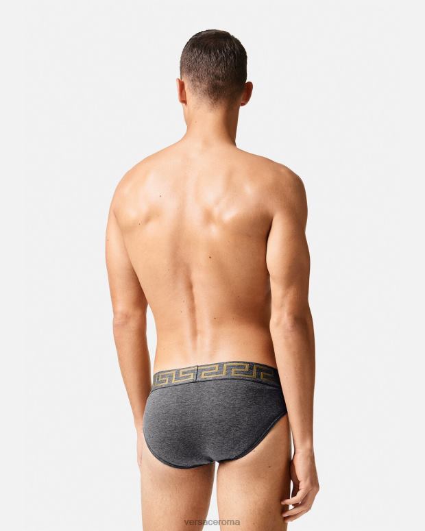 esso Versace uomini confezione da 3 slip con bordo grecata bianco e nero e grigio JT08Z1779 biancheria intima e costumi da bagno