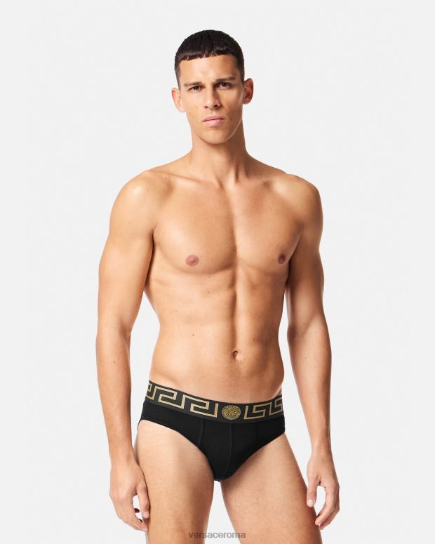 esso Versace uomini confezione da 3 slip con bordo grecata bianco e nero e grigio JT08Z1779 biancheria intima e costumi da bagno
