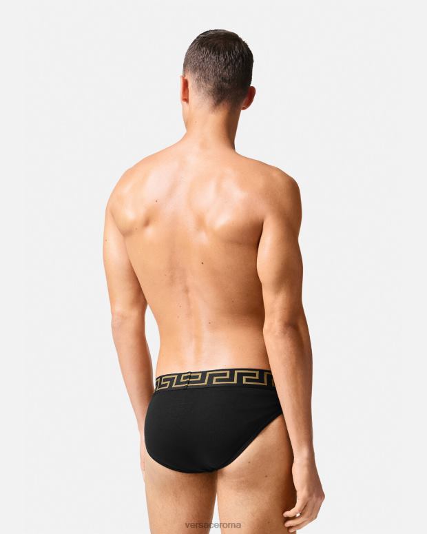 esso Versace uomini confezione da 3 slip con bordo grecata bianco e nero e grigio JT08Z1779 biancheria intima e costumi da bagno