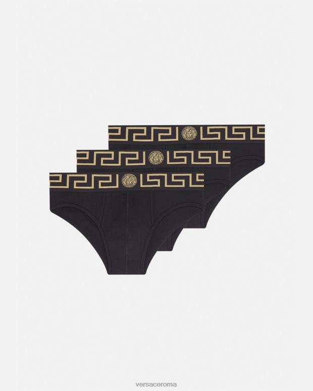 esso Versace uomini confezione da 3 slip con bordo grecata nero JT08Z1778 biancheria intima e costumi da bagno