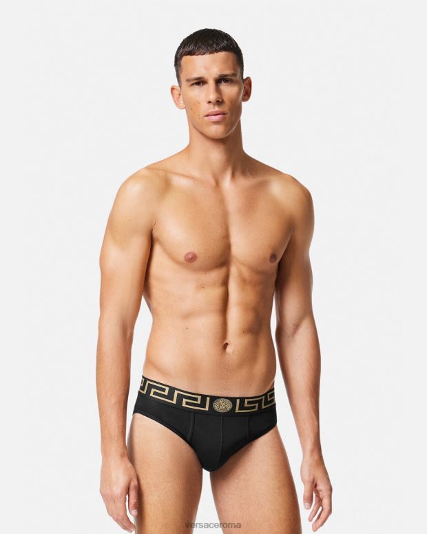 esso Versace uomini confezione da 3 slip con bordo grecata nero JT08Z1778 biancheria intima e costumi da bagno
