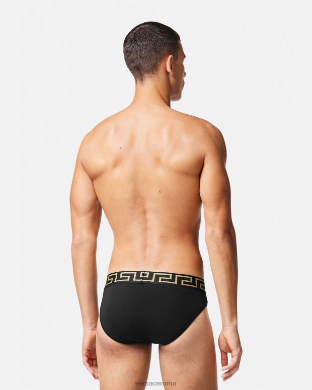 esso Versace uomini confezione da 3 slip con bordo grecata nero JT08Z1778 biancheria intima e costumi da bagno