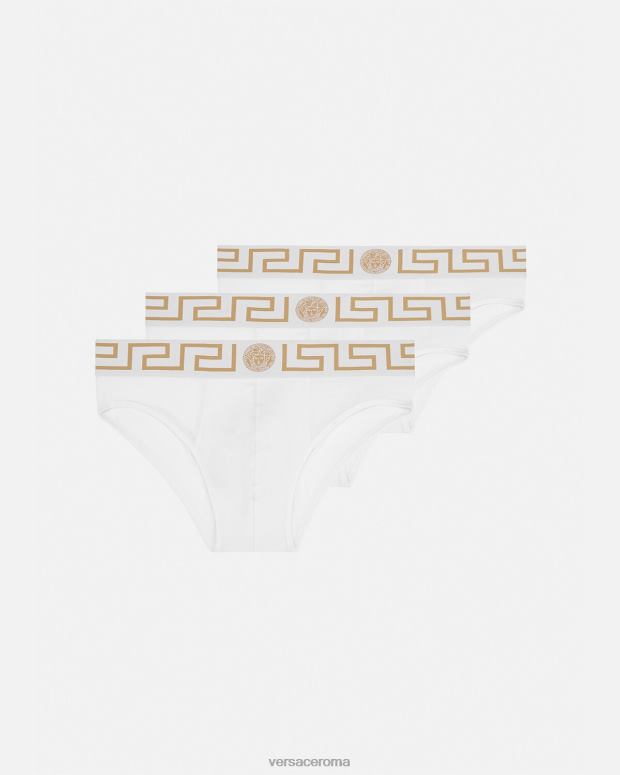 esso Versace uomini confezione da 3 slip con bordo grecata oro bianco JT08Z1780 biancheria intima e costumi da bagno