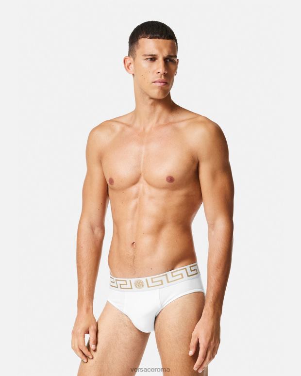 esso Versace uomini confezione da 3 slip con bordo grecata oro bianco JT08Z1780 biancheria intima e costumi da bagno