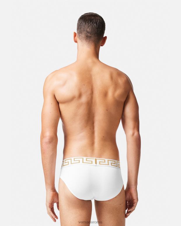 esso Versace uomini confezione da 3 slip con bordo grecata oro bianco JT08Z1780 biancheria intima e costumi da bagno