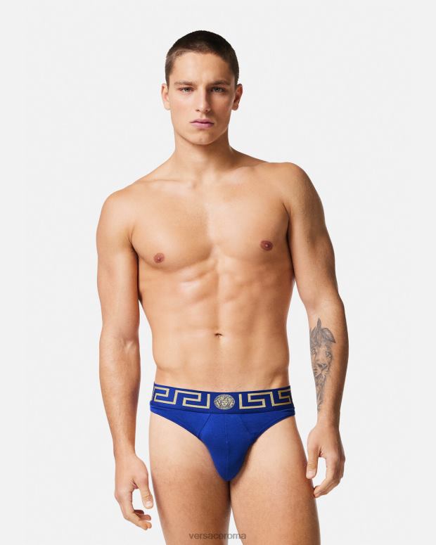 esso Versace uomini perizoma bordo greca blu JT08Z1773 biancheria intima e costumi da bagno