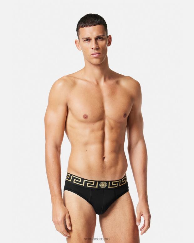 esso Versace uomini slip bordo grecata nero JT08Z1785 biancheria intima e costumi da bagno