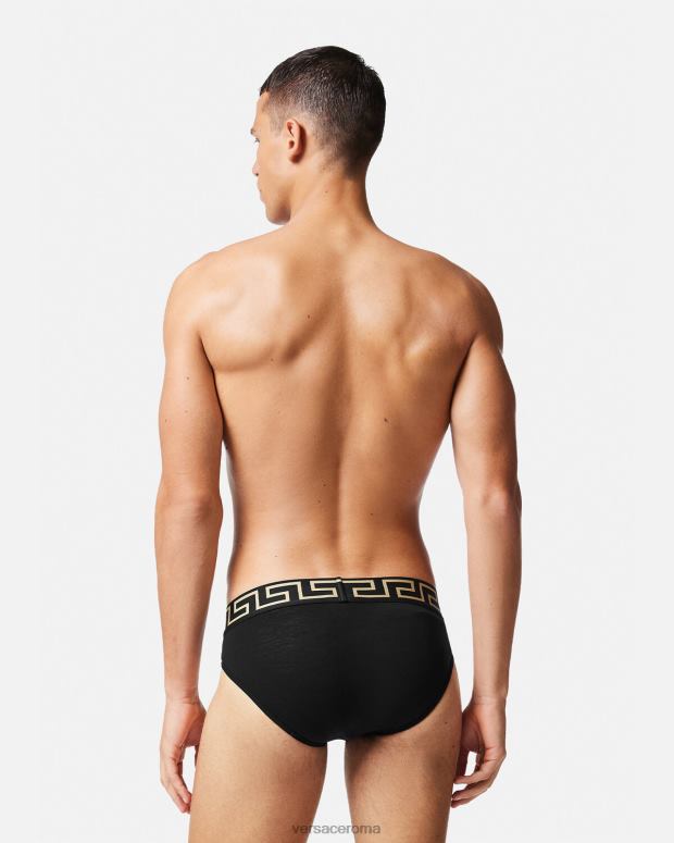 esso Versace uomini slip bordo grecata nero JT08Z1785 biancheria intima e costumi da bagno