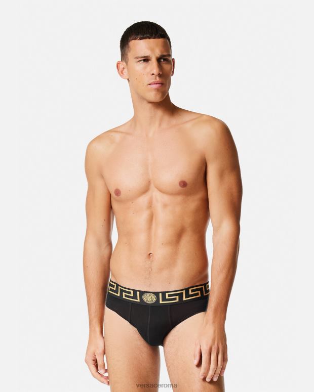 esso Versace uomini slip con bordo greca, confezione da 2 grigio e nero JT08Z1783 biancheria intima e costumi da bagno