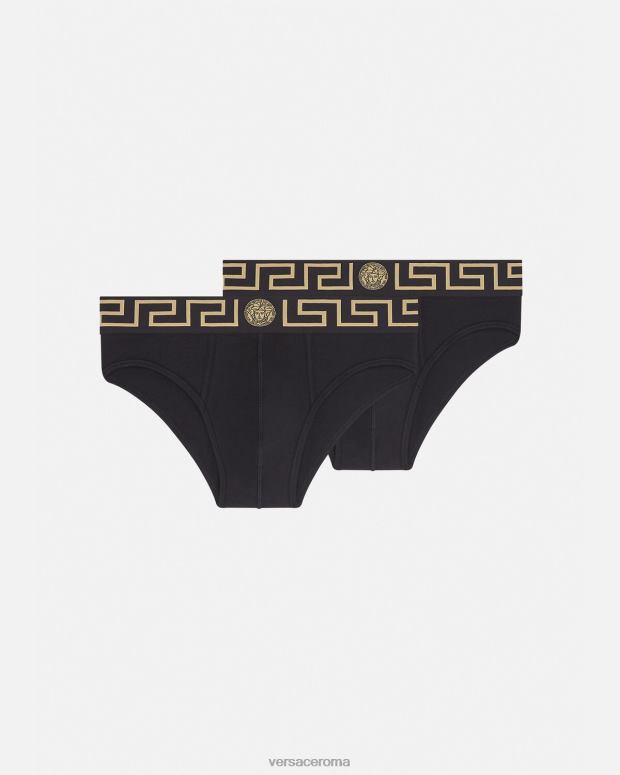 esso Versace uomini slip con bordo greca, confezione da 2 nero JT08Z1782 biancheria intima e costumi da bagno