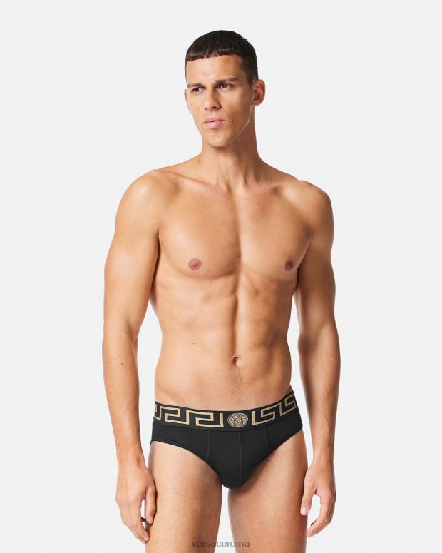 esso Versace uomini slip con bordo greca, confezione da 2 nero JT08Z1782 biancheria intima e costumi da bagno