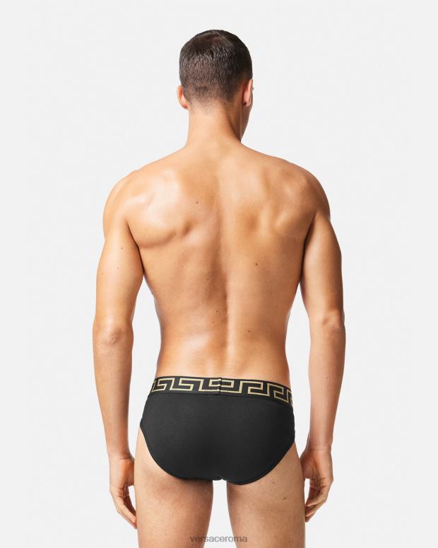 esso Versace uomini slip con bordo greca, confezione da 2 nero JT08Z1782 biancheria intima e costumi da bagno
