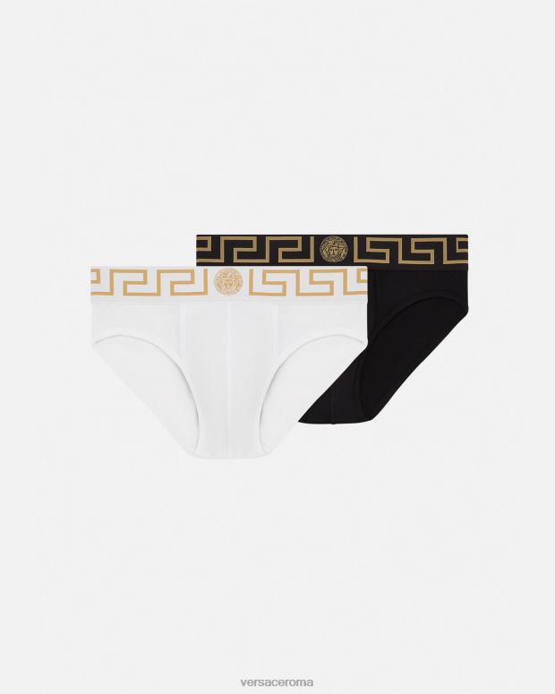 esso Versace uomini slip con bordo greca, confezione da 2 nero bianco JT08Z1781 biancheria intima e costumi da bagno