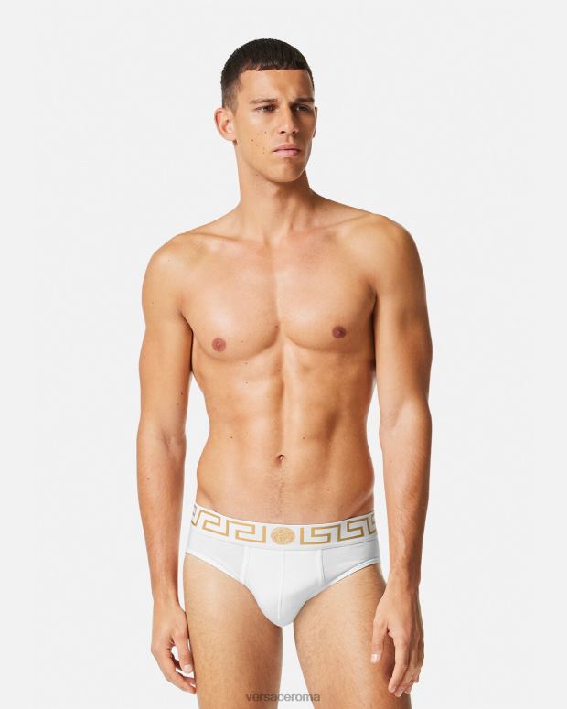 esso Versace uomini slip con bordo greca, confezione da 2 nero bianco JT08Z1781 biancheria intima e costumi da bagno