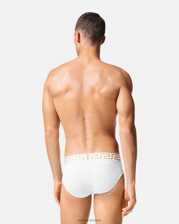 esso Versace uomini slip con bordo greca, confezione da 2 nero bianco JT08Z1781 biancheria intima e costumi da bagno