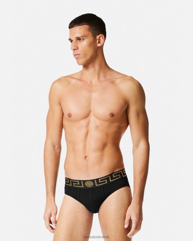 esso Versace uomini slip con bordo greca, confezione da 2 nero bianco JT08Z1781 biancheria intima e costumi da bagno