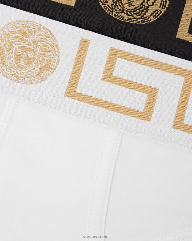 esso Versace uomini slip con bordo greca, confezione da 2 nero bianco JT08Z1781 biancheria intima e costumi da bagno
