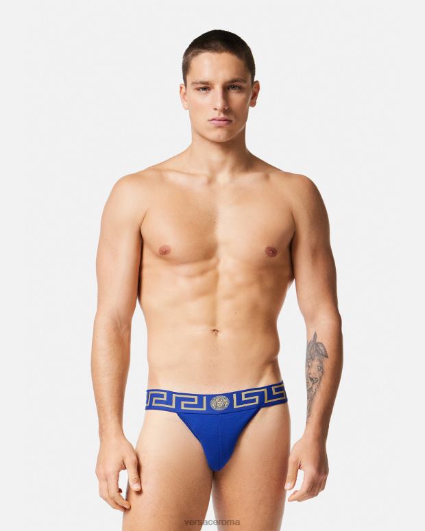 esso Versace uomini sospensorio con bordo grecata blu JT08Z1777 biancheria intima e costumi da bagno