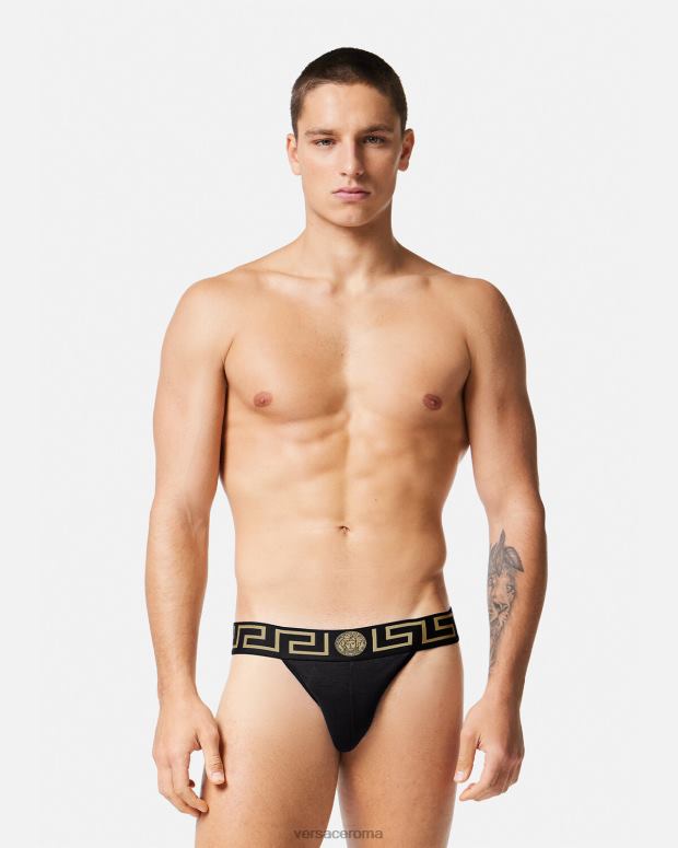esso Versace uomini sospensorio con bordo grecata nero JT08Z1774 biancheria intima e costumi da bagno