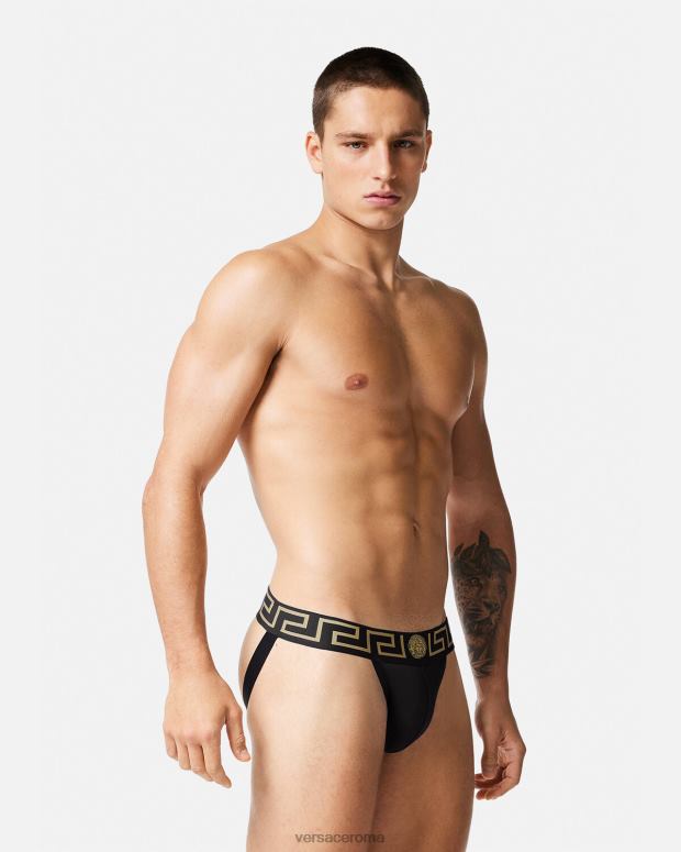 esso Versace uomini sospensorio con bordo grecata nero JT08Z1774 biancheria intima e costumi da bagno
