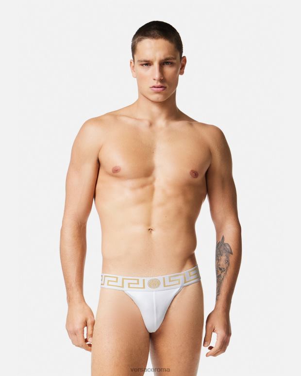 esso Versace uomini sospensorio con bordo grecata oro bianco JT08Z1776 biancheria intima e costumi da bagno