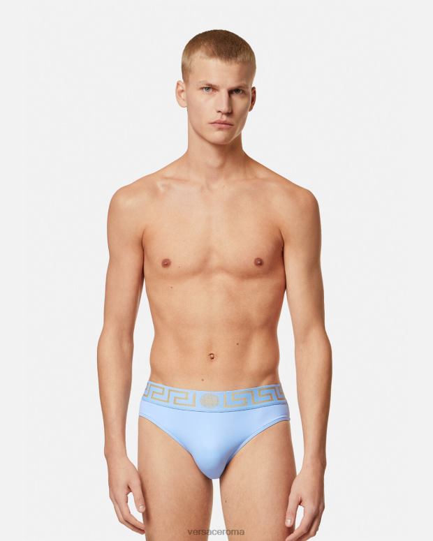 esso Versace uomini Slip mare con bordo grecata azzurro JT08Z1798 biancheria intima e costumi da bagno