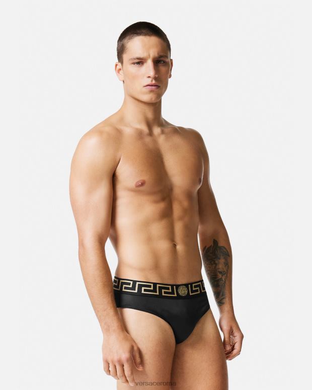 esso Versace uomini Slip mare con bordo grecata nero JT08Z1815 biancheria intima e costumi da bagno