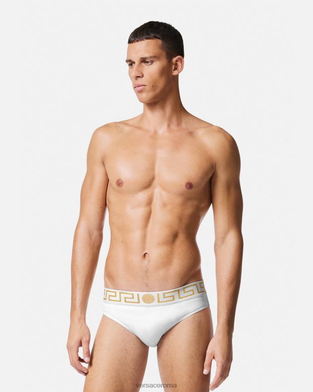 esso Versace uomini Slip mare con bordo grecata oro bianco JT08Z1797 biancheria intima e costumi da bagno