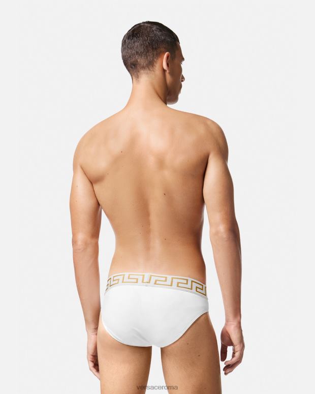 esso Versace uomini Slip mare con bordo grecata oro bianco JT08Z1797 biancheria intima e costumi da bagno