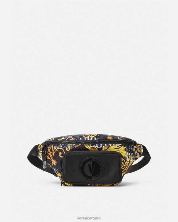esso Versace uomini marsupio couture con logo oro nero JT08Z2495 borse