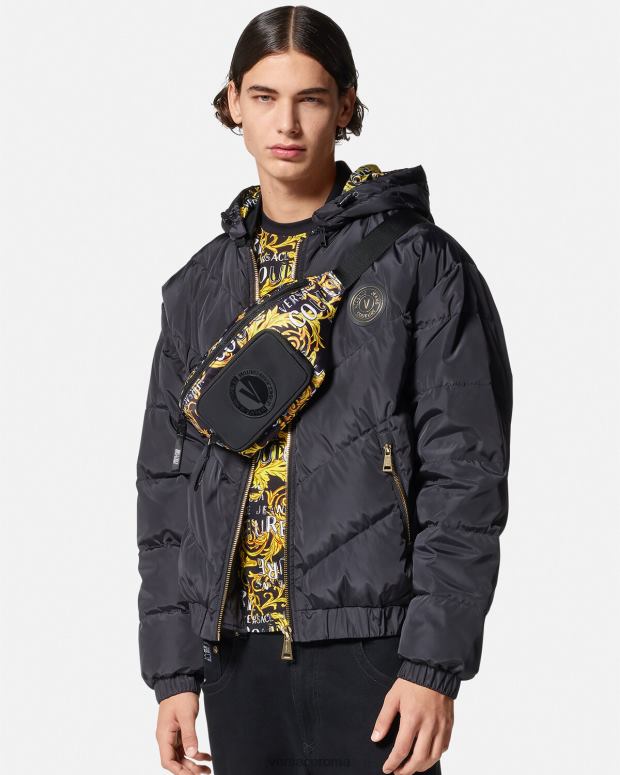 esso Versace uomini marsupio couture con logo oro nero JT08Z2495 borse