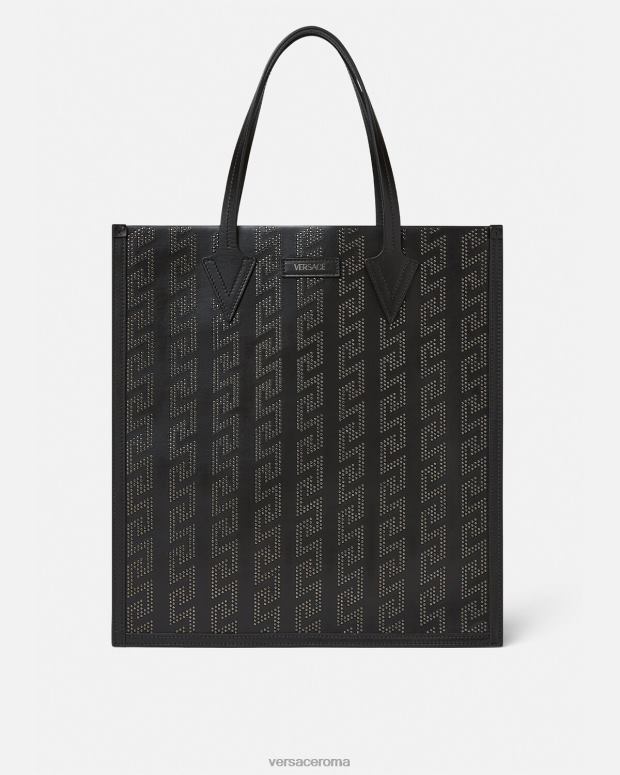 esso Versace uomini Borsa tote alta Greca con borchie nero JT08Z1489 borse