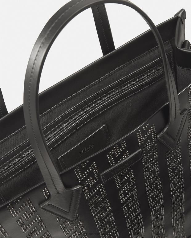 esso Versace uomini Borsa tote alta Greca con borchie nero JT08Z1489 borse