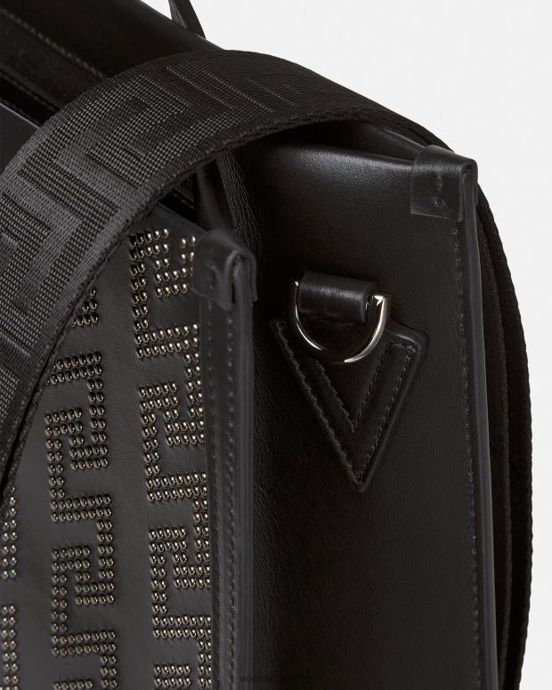 esso Versace uomini Borsa tote alta Greca con borchie nero JT08Z1489 borse