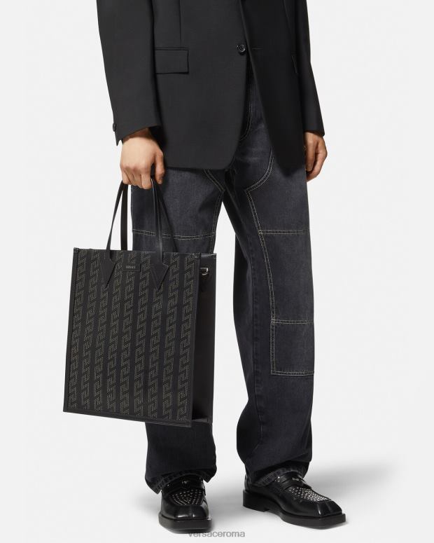 esso Versace uomini Borsa tote alta Greca con borchie nero JT08Z1489 borse
