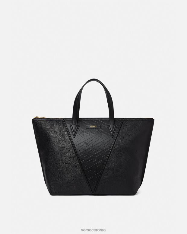esso Versace uomini Borsa tote con firma V Greca nero JT08Z1490 borse