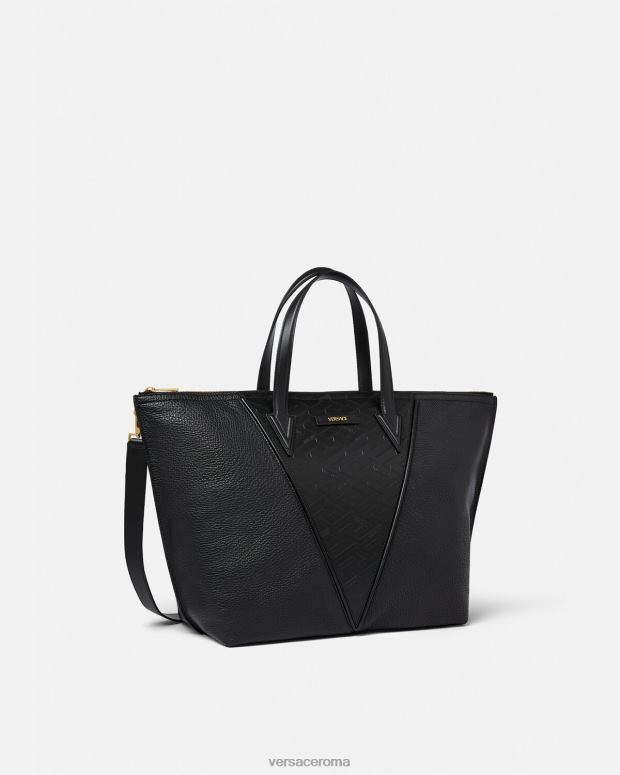 esso Versace uomini Borsa tote con firma V Greca nero JT08Z1490 borse