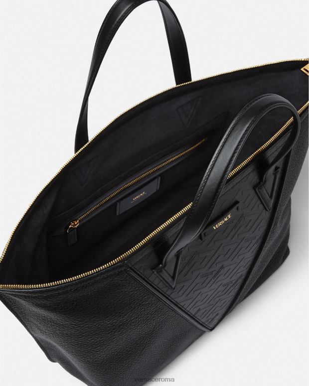 esso Versace uomini Borsa tote con firma V Greca nero JT08Z1490 borse