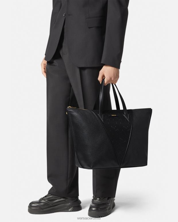 esso Versace uomini Borsa tote con firma V Greca nero JT08Z1490 borse