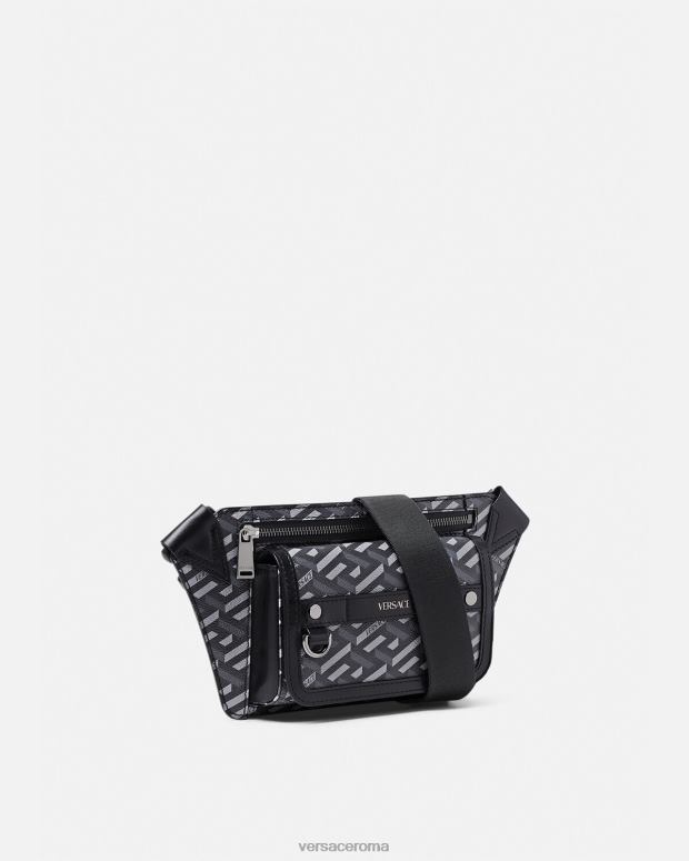 esso Versace uomini marsupio firmato la greca nero e grigio JT08Z1486 borse