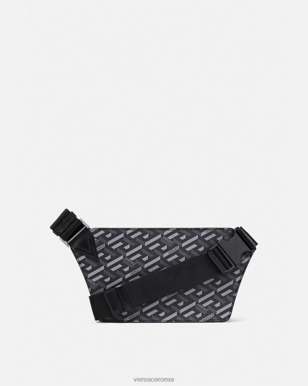 esso Versace uomini marsupio firmato la greca nero e grigio JT08Z1486 borse