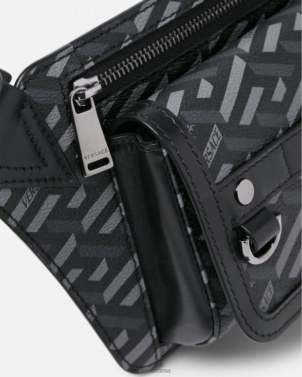 esso Versace uomini marsupio firmato la greca nero e grigio JT08Z1486 borse