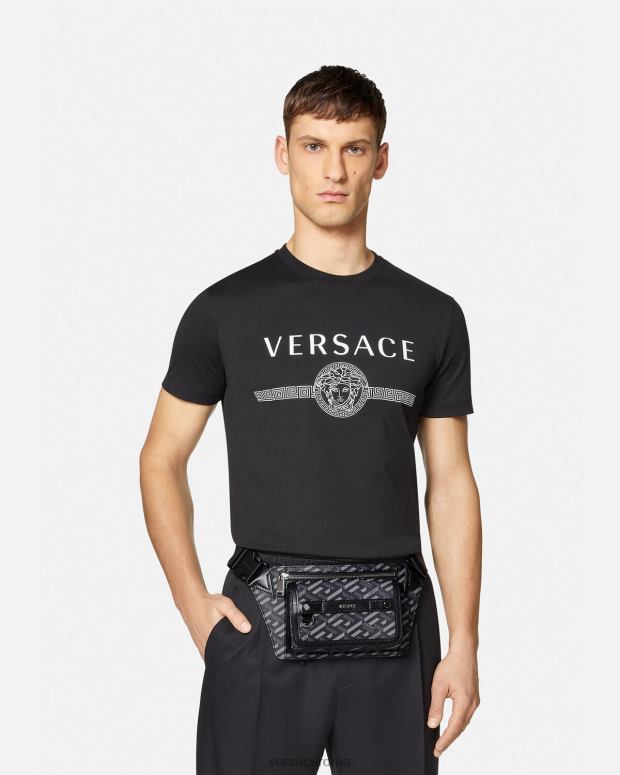 esso Versace uomini marsupio firmato la greca nero e grigio JT08Z1486 borse