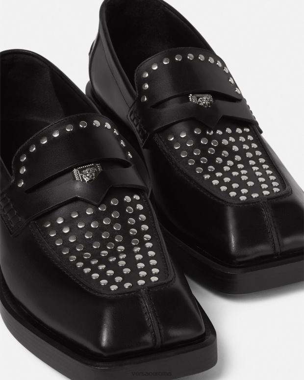 esso Versace uomini mocassini squadrati borchiati nero JT08Z1578 scarpa