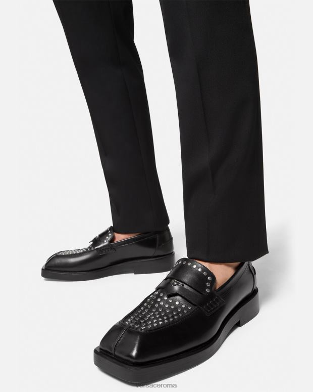 esso Versace uomini mocassini squadrati borchiati nero JT08Z1578 scarpa