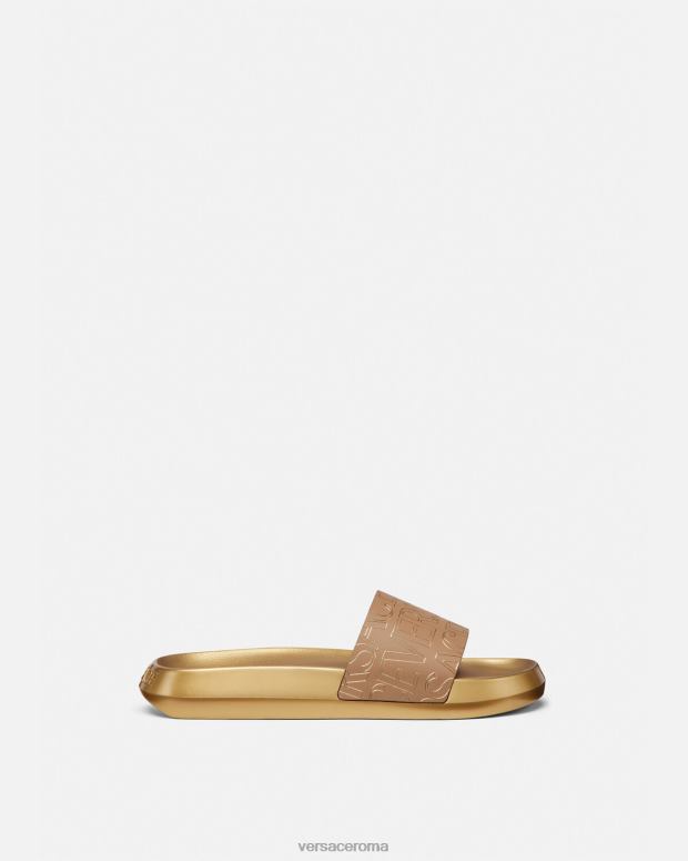 esso Versace uomini diapositive all-over marrone e oro JT08Z1586 scarpa