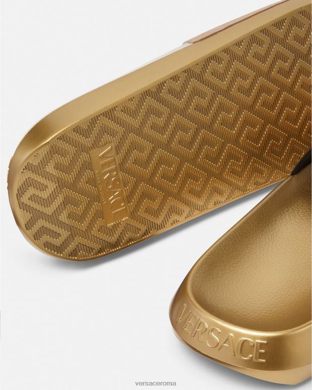 esso Versace uomini diapositive all-over marrone e oro JT08Z1586 scarpa