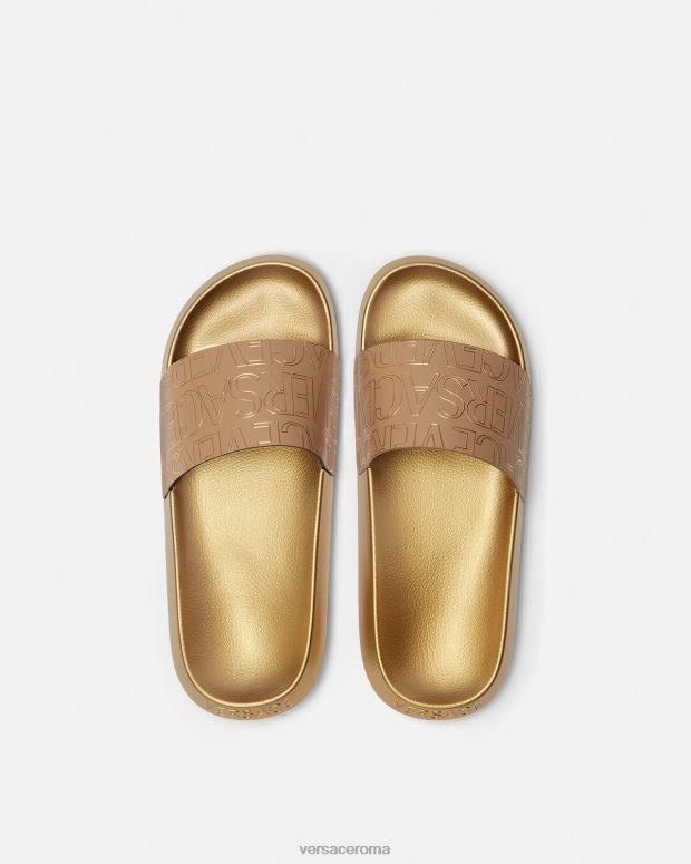 esso Versace uomini diapositive all-over marrone e oro JT08Z1586 scarpa